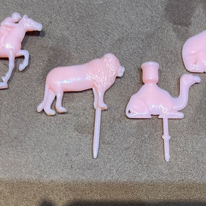Cool 1960s Plastic Carnival Cupcake Picks Elephant Camel Horse Lion Monkey
