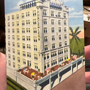 Lindo cartão postal de linho antigo do Hotel Ponce de Leon em Miami, Flórida