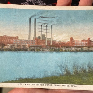 Stara zabytkowa pracownia krochmalnicza Penick & Ford w Cedar Rapids w stanie Iowa, pocztówka
