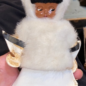 Darling Vintage Hooded Alaskan Inuit Eskimo Faux Fur Plastic Doll in a Leather Skirt, Gloves and Boots