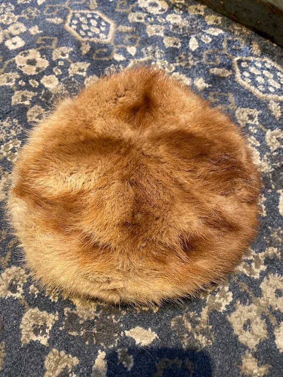 Vintage Mildred W Real Fur Hat with Snakeskin Patt