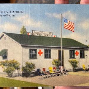 Coole Antike Leinen Postkarte der Canteen des Roten Kreuzes in Evansville, Indiana