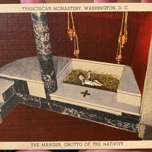 Fabuleuse carte postale colorisée antique du monastère franciscain « La crèche, grotte de la Nativité » à Washington DC
