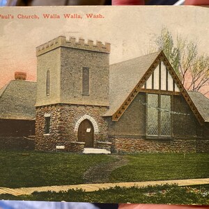 Belle carte postale colorisée antique de l’église Saint-Paul à Walla Walla, Washington 1909