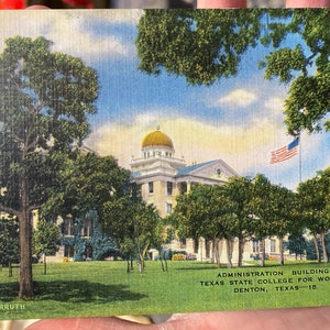Antike Leinen Postkarte vom Texas State, College für Frauen in Denton, Texas