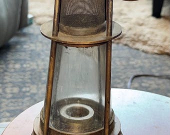 Antique Vintage Brass Miner's Lamp Lantern with Glass and Hanger Marked 3528