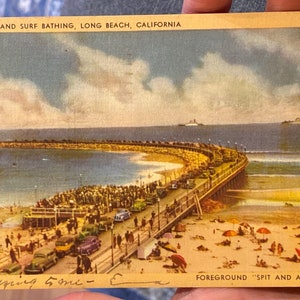 Carte postale antique fraîche de linge de lagune et bain de surf au club de spit et d’argument à long beach, la Californie
