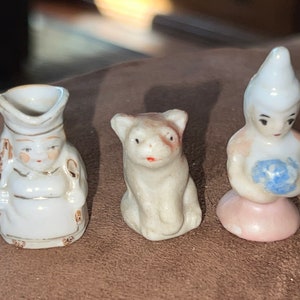 Darling Collection of 3 Antique Miniature Toby Jug Pitcher, Half Doll and Japan Cat