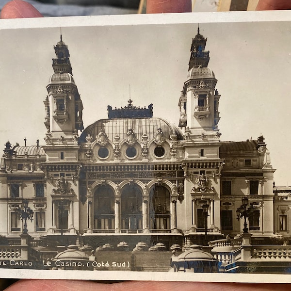 Cool Antique Black & White RPPC Photo Postcard of Monte Carlo Casino in Monaco