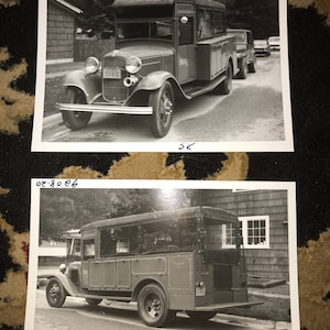 Two Black and White Photograph of 1930s Skagway Bus Tram Delivery Truck