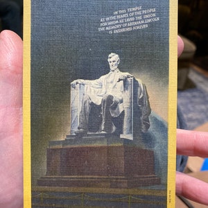 Splendida cartolina in lino antico di Abraham Lincoln Memorial a Washington DC