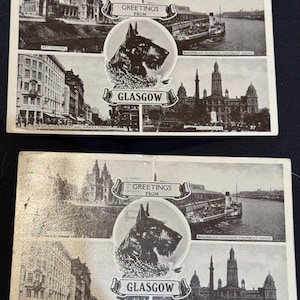 Deux cartes postales photo vintage des années 50 représentant Glasgow, Écosse