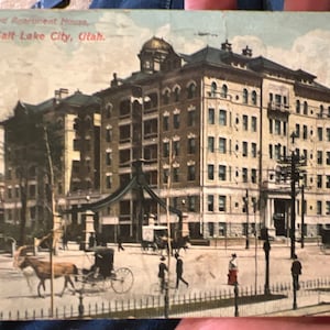 Cartão postal colorido antigo e legal do apartamento Bransford em Salt Lake City, Utah, de 1915