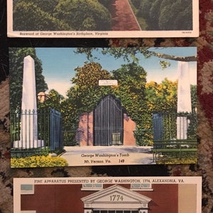 Trois fabuleuses cartes postales en lin du mont Vernon à Alexandria, en Virginie et des appareils d’incendie