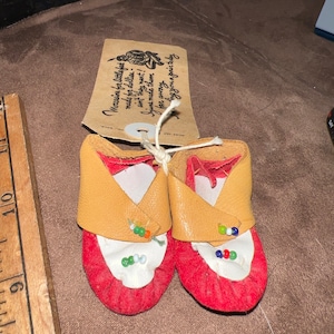 Darling Vintage Little Handcrafted Velvet & Leather Moccasins for a Doll from Bridal Cave, Missouri