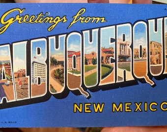 Antique Linen Colorized Postcard of Greetings from Albuquerque, New Mexico