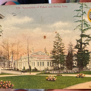 Lindo cartão postal antigo da exposição do Pacífico do Alasca Yukon em Seattle, Washington, de 1909