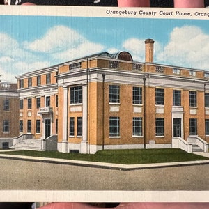 Antike Leinen Postkarte vom Orangeburg County Court House, South Carolina
