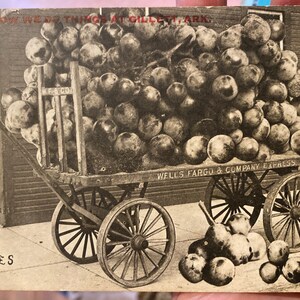 Fabulosa vintage RPPC Real Photo Postal de un Wells Fargo Con Photoshopped &Company, Express Grape Cart en Gillett, Arkansas