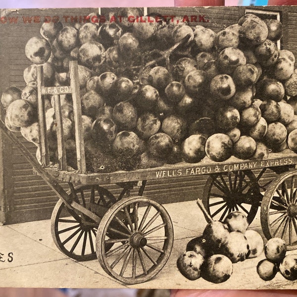 Fabulous Vintage RPPC Real Photo Postcard of a Photoshopped Wells Fargo & Company, Express Grape Cart in Gillett, Arkansas