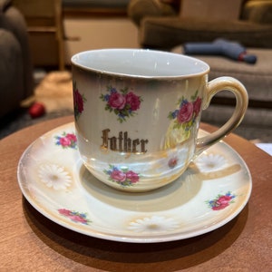 Beautiful Antique Victorian Opalescent Porcelain Bavaria “Father” Cup & Saucer