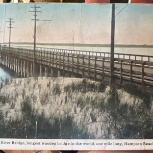 Carte postale antique cool de Hampton River Bridge, le plus long pont en bois du monde à Hampton Beach, New Hampshire