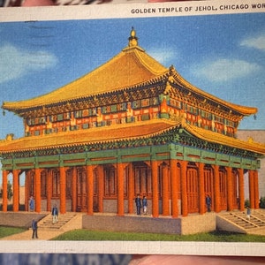 Belle carte postale antique de linge de temple d’or de Jehol à l’exposition universelle de Chicago 1933