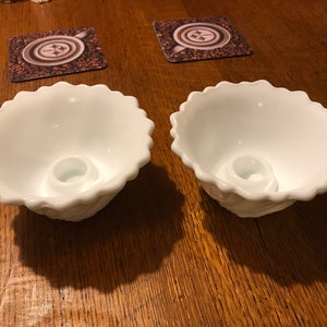 Two Stunning Antique Floral Milk Glass Candlestick Holders