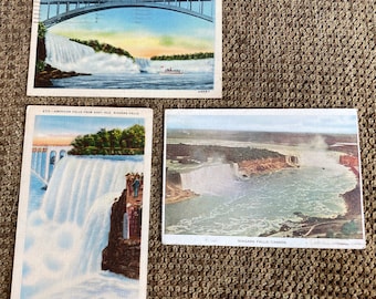 Beautiful Antique Linen Postcards of Rainbow Bridge, American Falls from Goat Isle Niagara Falls US and Canada