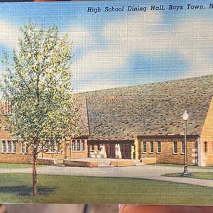 Fabuloso cartão postal de linho antigo do refeitório da escola secundária em Boys Town, Nebraska