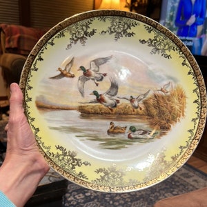 Beautiful Antique 11-1/2” Bavaria Germany Mallard Duck Porcelain Plate Charger