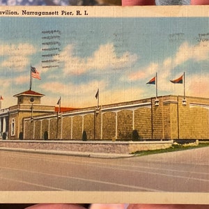 Wunderschöne Leinen postkarte des Wunderschönen Pavillons am Narragansett Pier in Rhode Island 1944