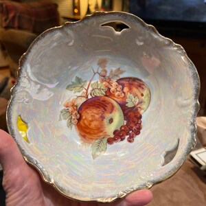 Beautiful Antique Opalescent Peach and Currants Serving Bowl