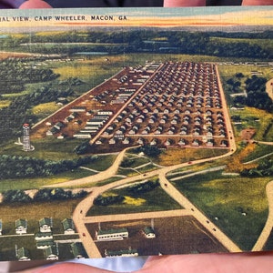 Antike Leinen Postkarte von General Aerial View of Camp Wheeler in Macon, Georgia