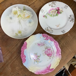 Lovely Collection of 3 Antique Victorian Porcelain Rose & Carnation Dessert Plates