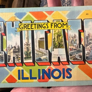 Cool carte postale en lin antique de salutations de Chicago, Illinois