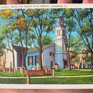 Carte postale en lin antique de l’église Old John à Richmond, Virginie