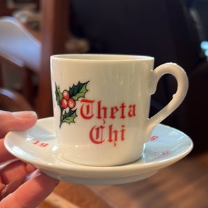 Lovely Vintage Theta Chi Fraternity Christmas Formal 1970 Demitasse Cup & Saucer