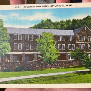 Wunderschöne Antike Leinen Postkarte von Mountain View Hotel in Gatlinburg, Tennessee