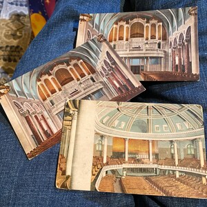3 belles cartes postales colorisées antiques de l’intérieur de la première église presbytérienne et de l’orgue à Seattle, Washington