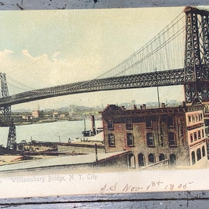 Lindo cartão postal colorido antigo da ponte Williamsburg em Nova York