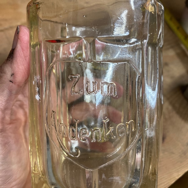 Badass Stout Antique Bubbled Glass In Memory German Tankard Mug “Zum Andenken”