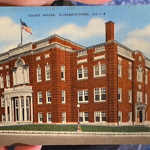 Wunderschöne Antike Leinen Postkarte vom Hofhaus in Elizabethtown, Kentucky