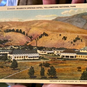 Antikes Leinen Postkarte von Mammoth Springs Hotel im Yellowstone Park