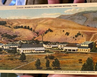 Lovely Antique Linen Postcard of Mammoth Springs Hotel at Yellowstone Park