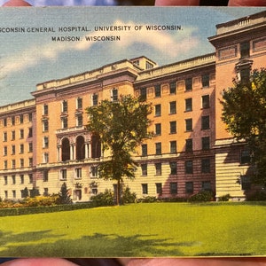 Schöne Antike Leinen Postkarte von Der Allgemeinen Krankenhaus von Der University of Wisconsin in Madison, Sahara