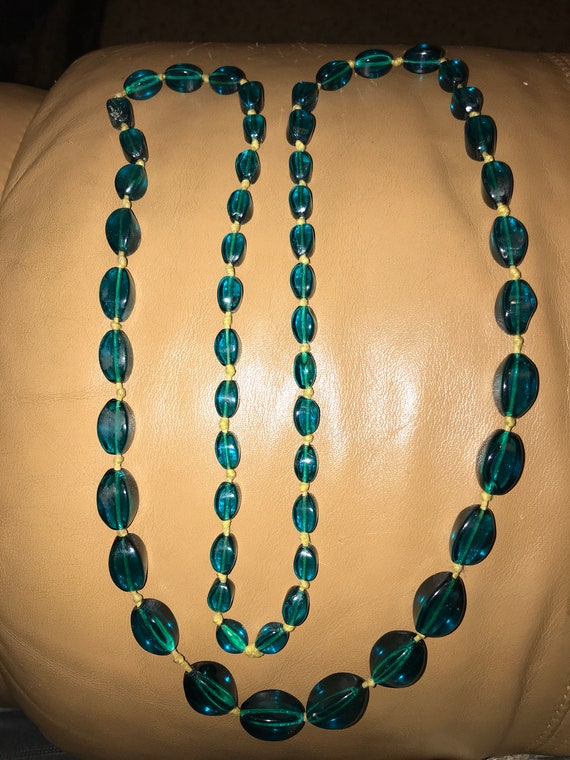 36” Antique Emerald Hand-cut Glass Beaded Necklace