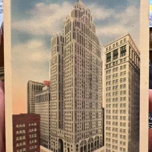 Belle carte postale en lin antique du Penobscot Building à Detroit, Michigan