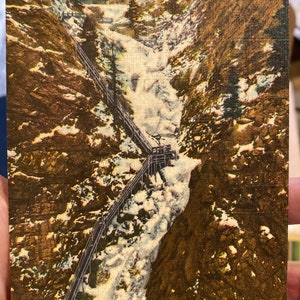 Antike Leinen Postkarte vom Vista der Seven Falls im Winter, South Cheyenne Canyon, Colorado Springs in Colorado