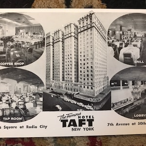 Carte postale antique des années 1930-40: Le célèbre taft hotel New York City
